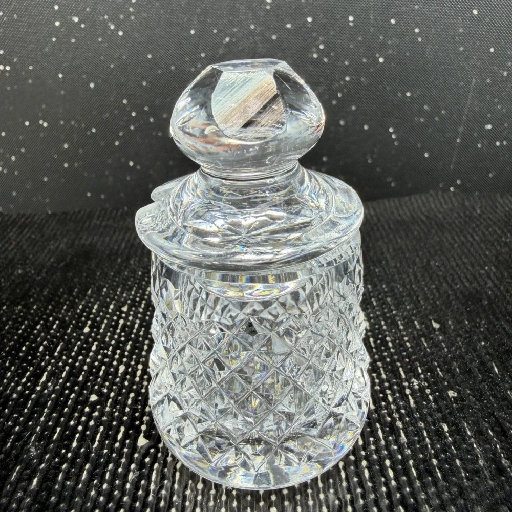 Waterford Crystal Alana Mini Mustard Condiment Pot w Lid Diamond Cut Clear Glass
